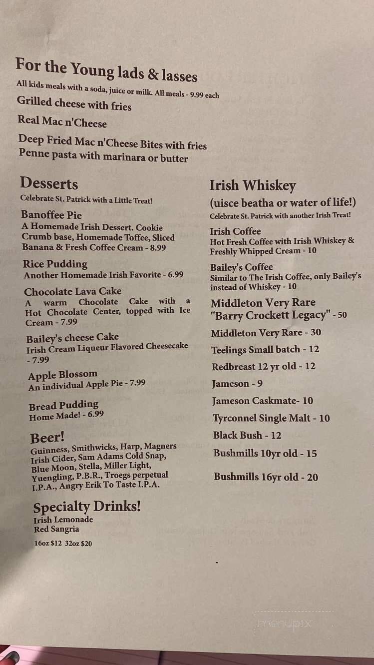 Irish Cottage Inn - Franklin, NJ menu_pic