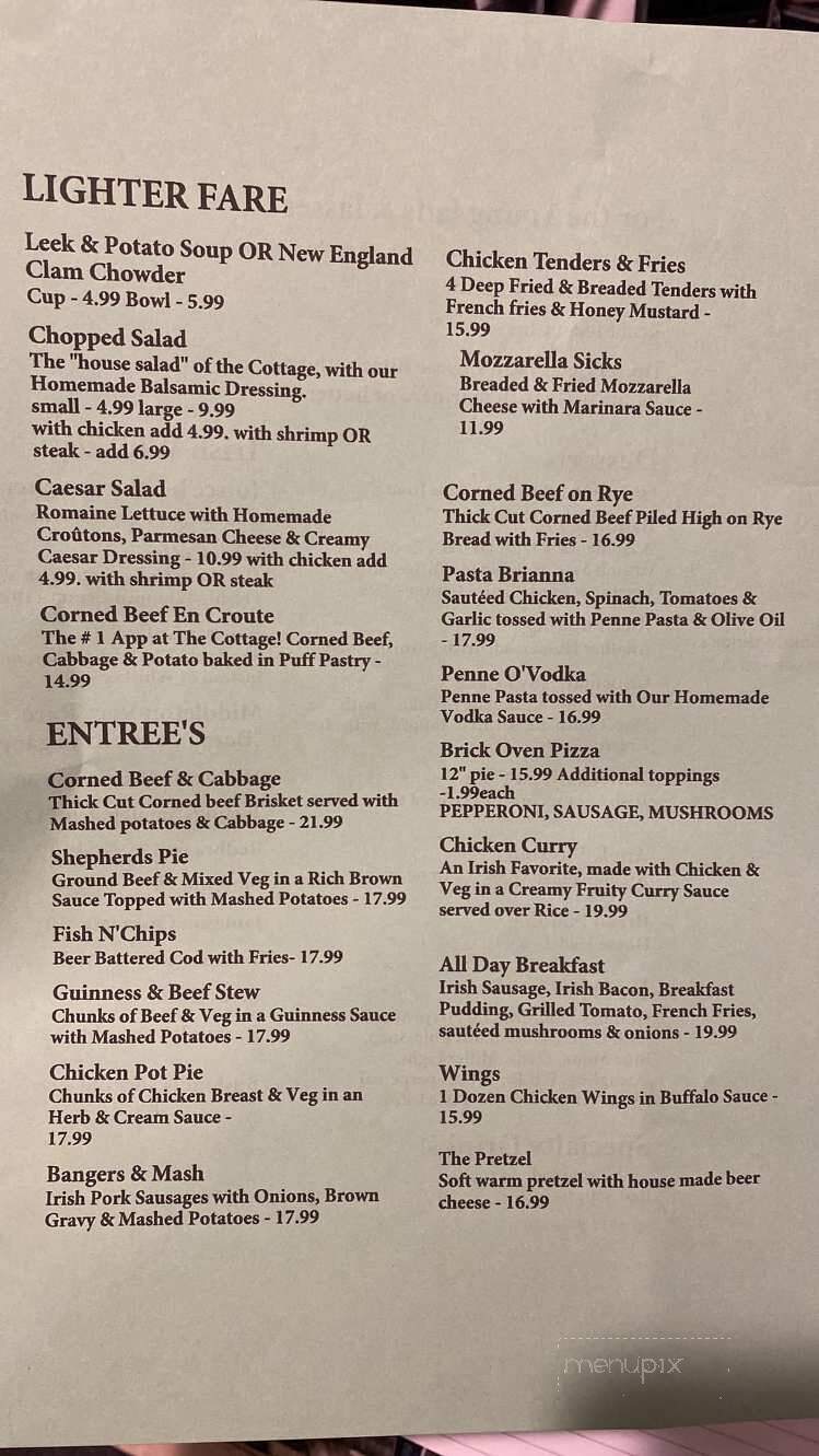 Irish Cottage Inn - Franklin, NJ menu_pic