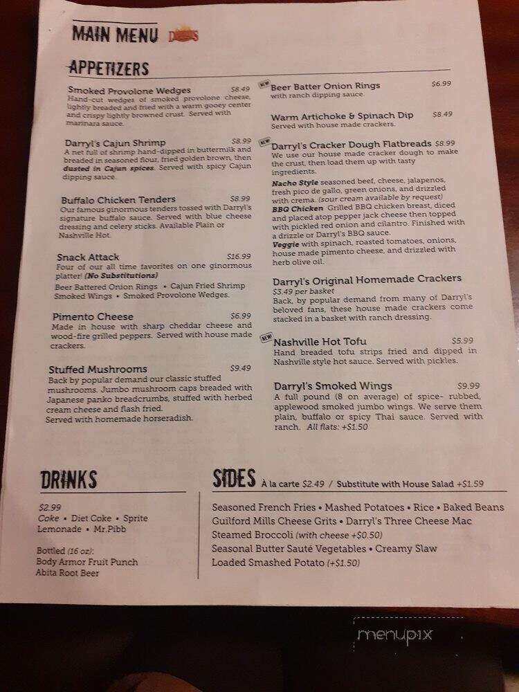Darryl's Restaurant & Bar - Greensboro, NC menu_pic