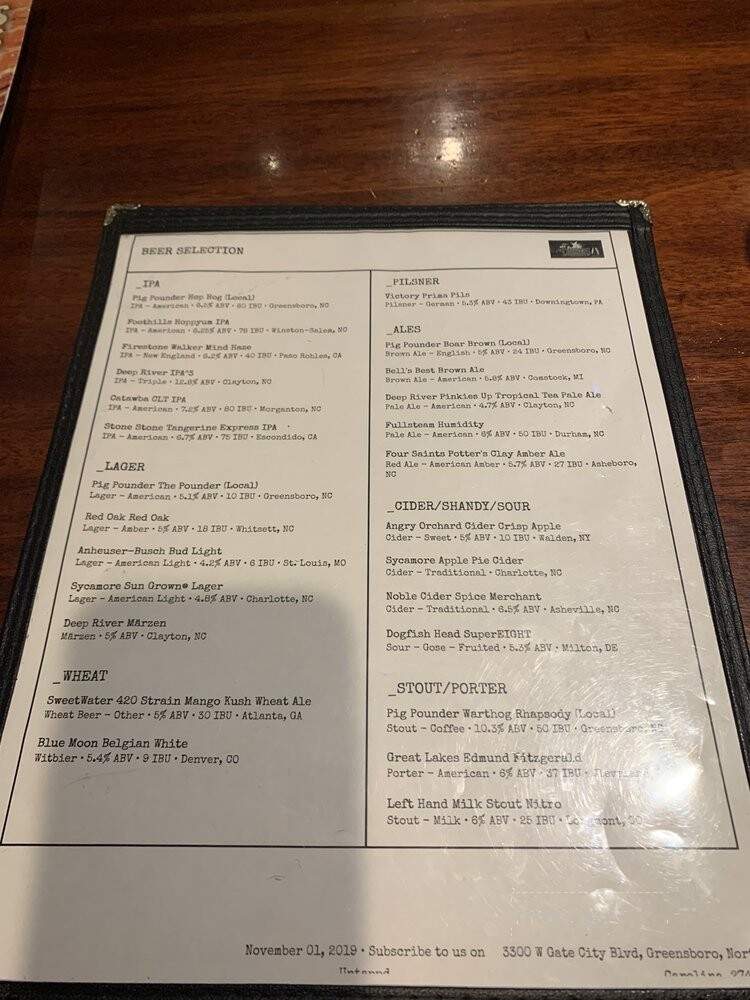 Darryl's Restaurant & Bar - Greensboro, NC menu_pic