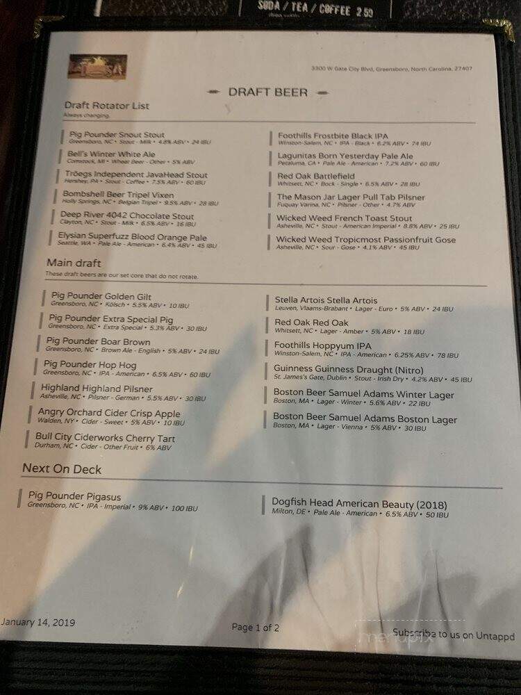 Darryl's Restaurant & Bar - Greensboro, NC menu_pic