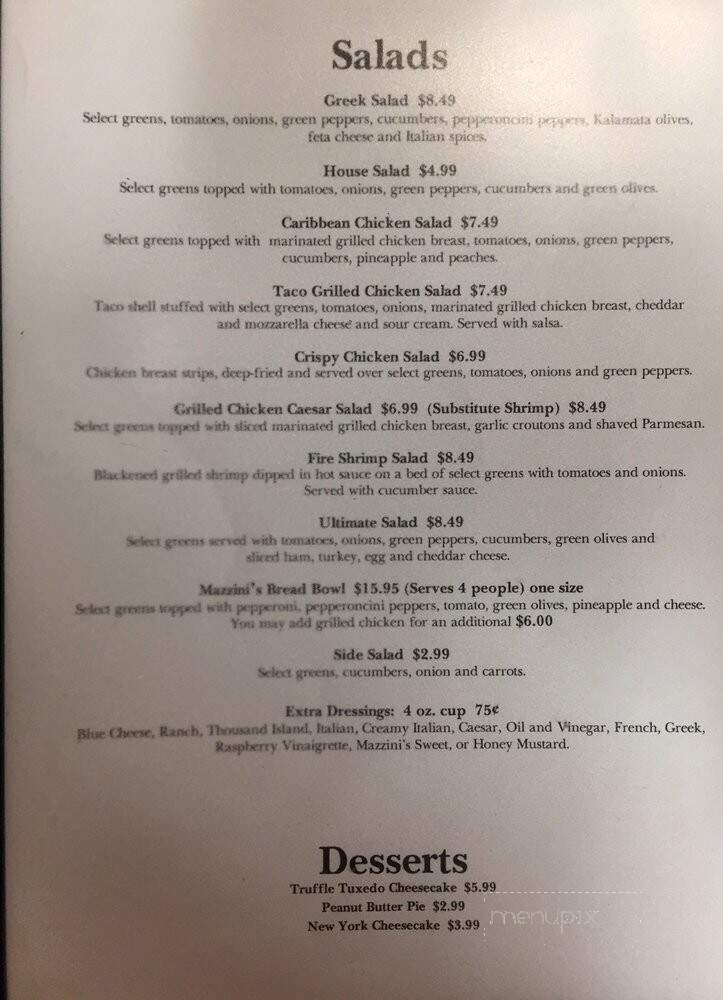Mazzine's Italian Restaurant - Elkin, NC menu_pic