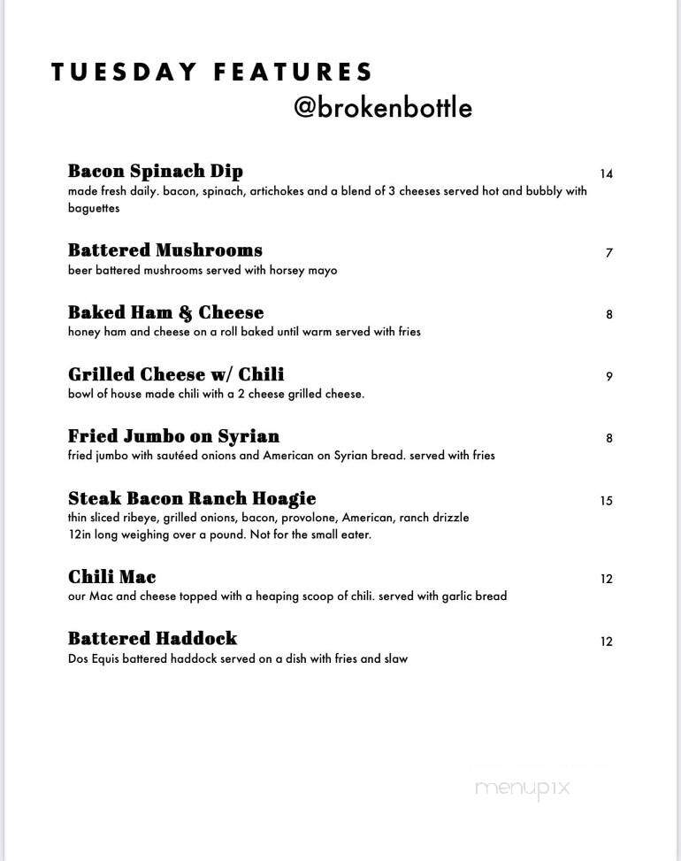 Broken Bottle - Kittanning, PA menu_pic