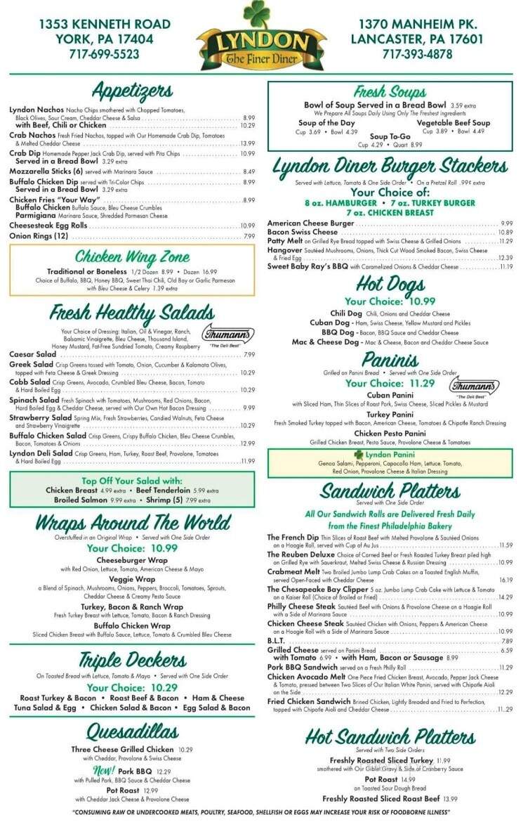 Lyndon City Line Diner - Lancaster, PA menu_pic