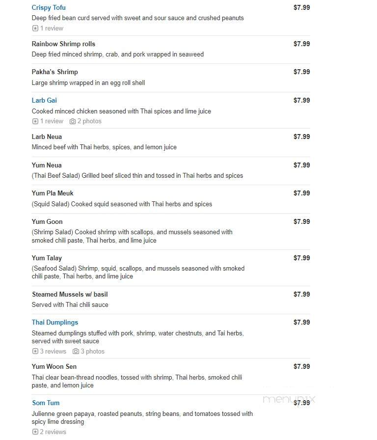 Pakha's Thai House - Dillsburg, PA menu_pic