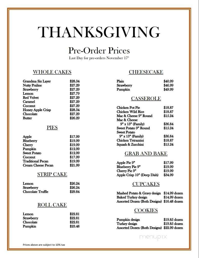 Baker's Sweets Bakery - Sumter, SC menu_pic