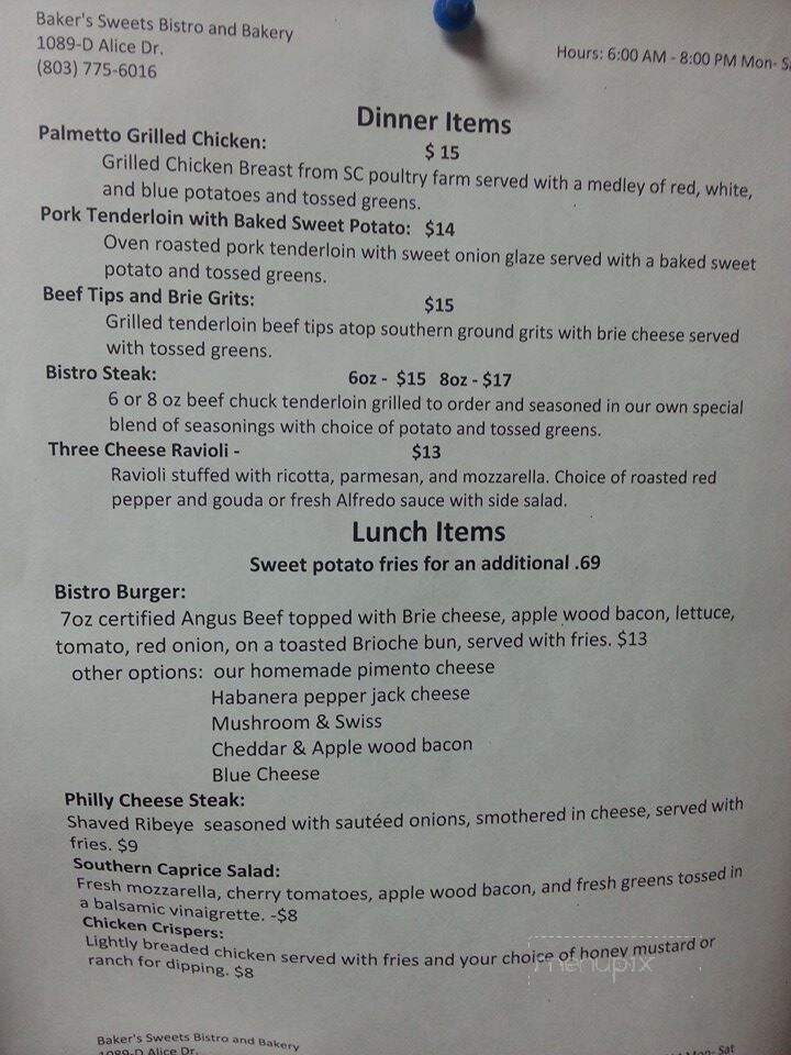 Baker's Sweets Bakery - Sumter, SC menu_pic