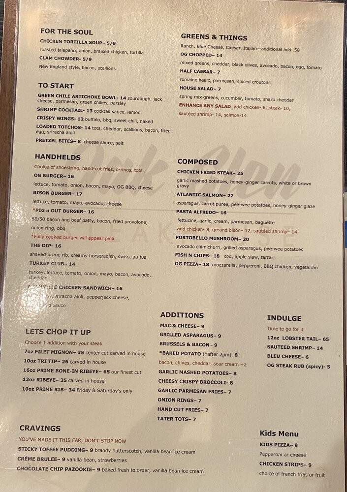 The Oak Glen Steakhouse & Saloon - Yucaipa, CA menu_pic