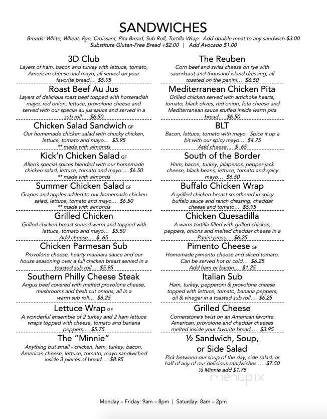 Cornerstone Cafe and Coffee - Benson, NC menu_pic