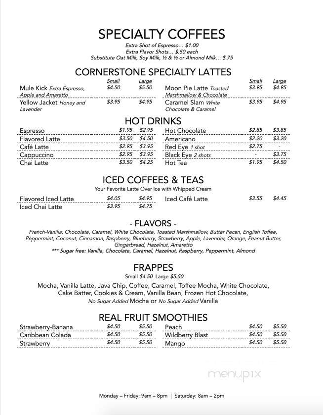 Cornerstone Cafe and Coffee - Benson, NC menu_pic