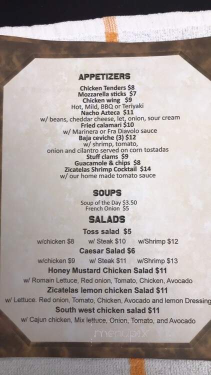 Zicatela's Bar and Restaurant - Saugerties, NY menu_pic