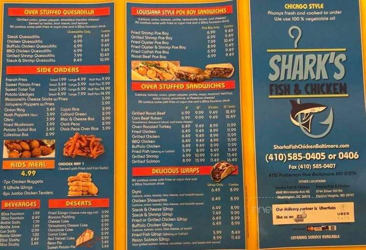 Shark's Fish and Chicken - Lanham, MD menu_pic