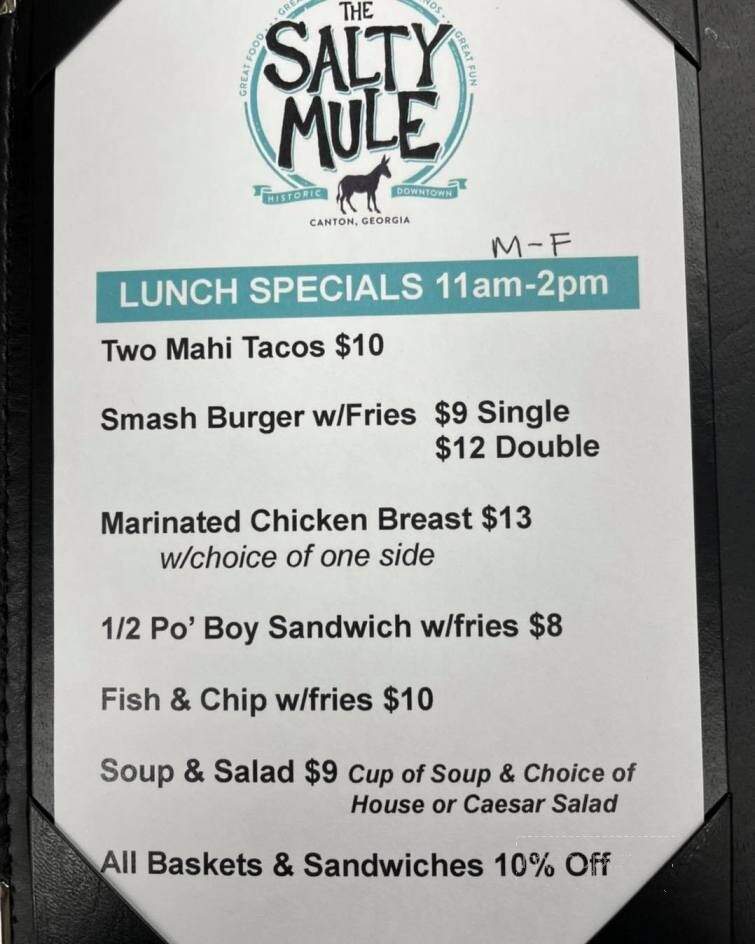 The Salty Mule - Canton, GA menu_pic