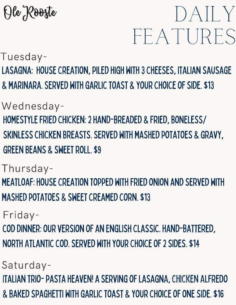 Ole Rooste - Connersville, IN menu_pic