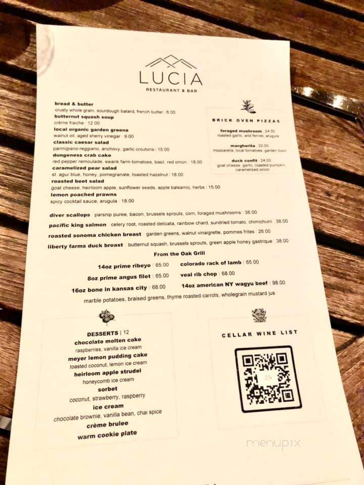 Lucia Restaurant & Bar - Carmel Valley, CA menu_pic