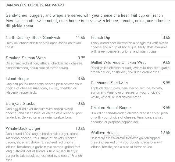 Barker's Island Inn Galley - Superior, WI menu_pic