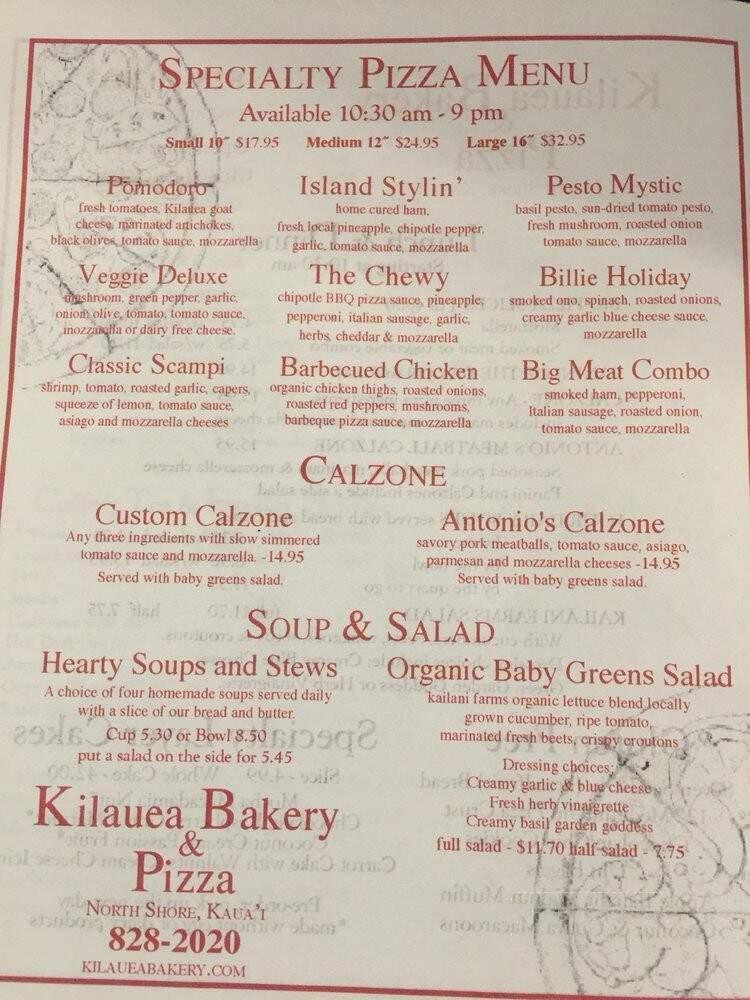Kilauea Bakery Pau Hana Pizza - Kilauea, HI menu_pic