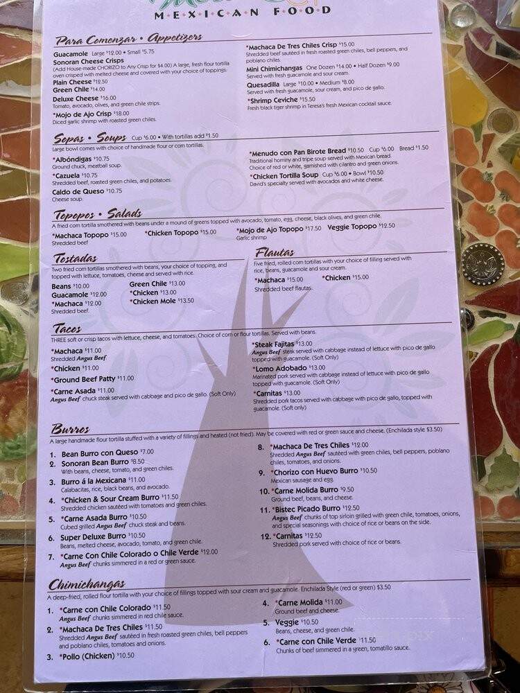 Teresa's Mosaic Cafe - Tucson, AZ menu_pic