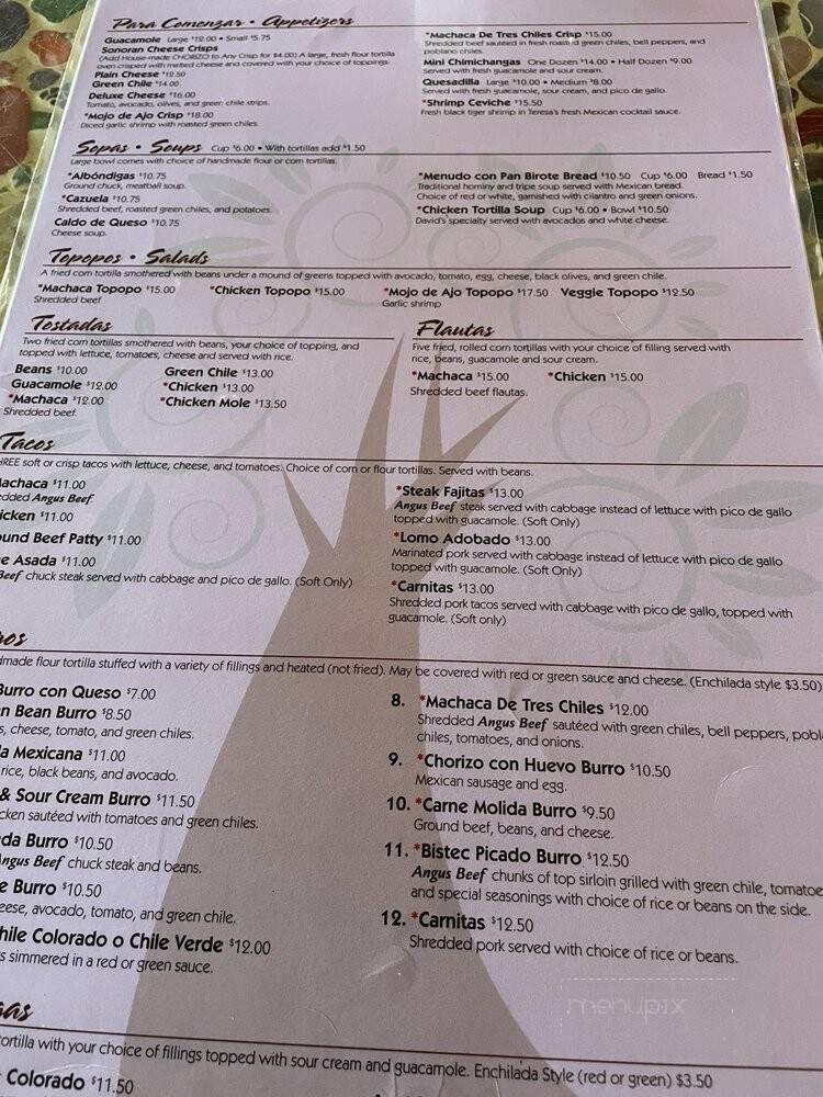 Teresa's Mosaic Cafe - Tucson, AZ menu_pic