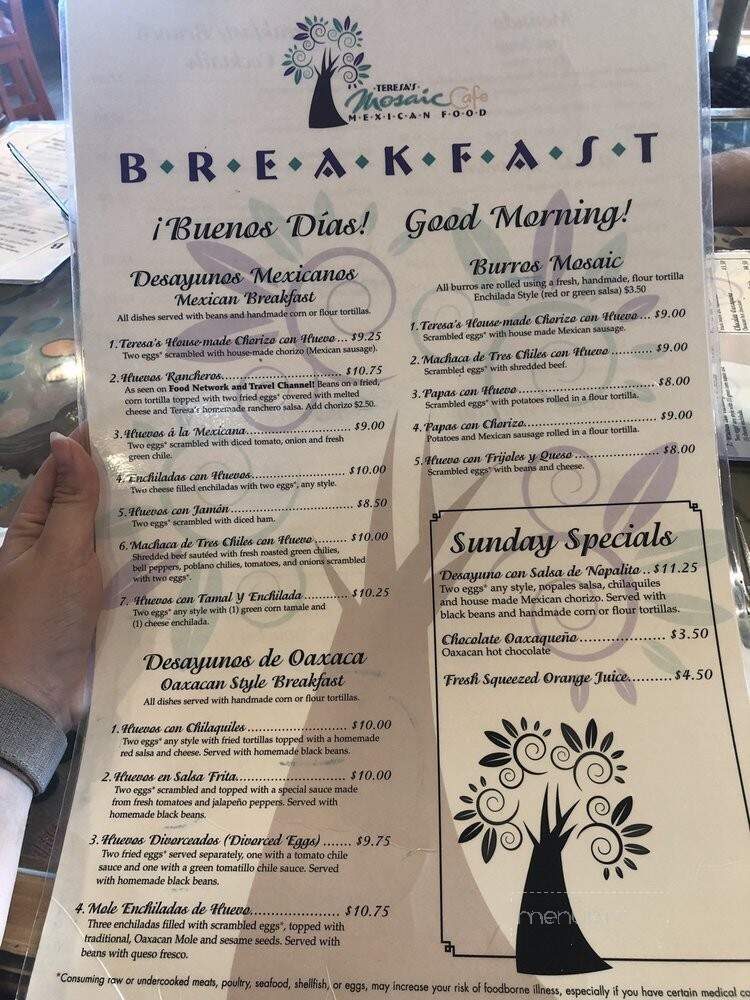 Teresa's Mosaic Cafe - Tucson, AZ menu_pic