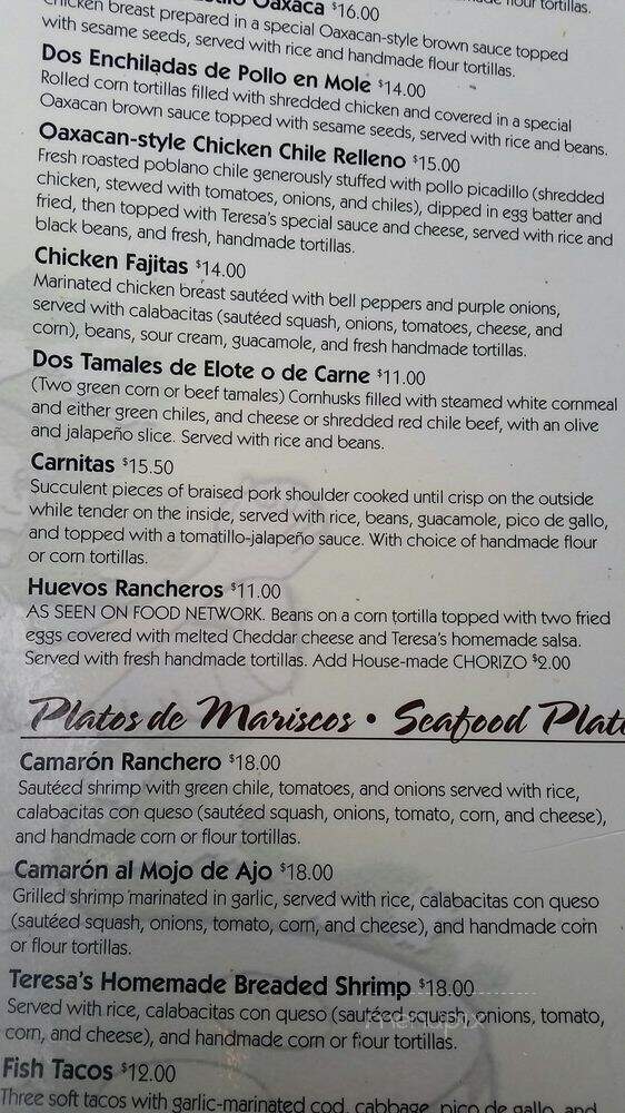 Teresa's Mosaic Cafe - Tucson, AZ menu_pic