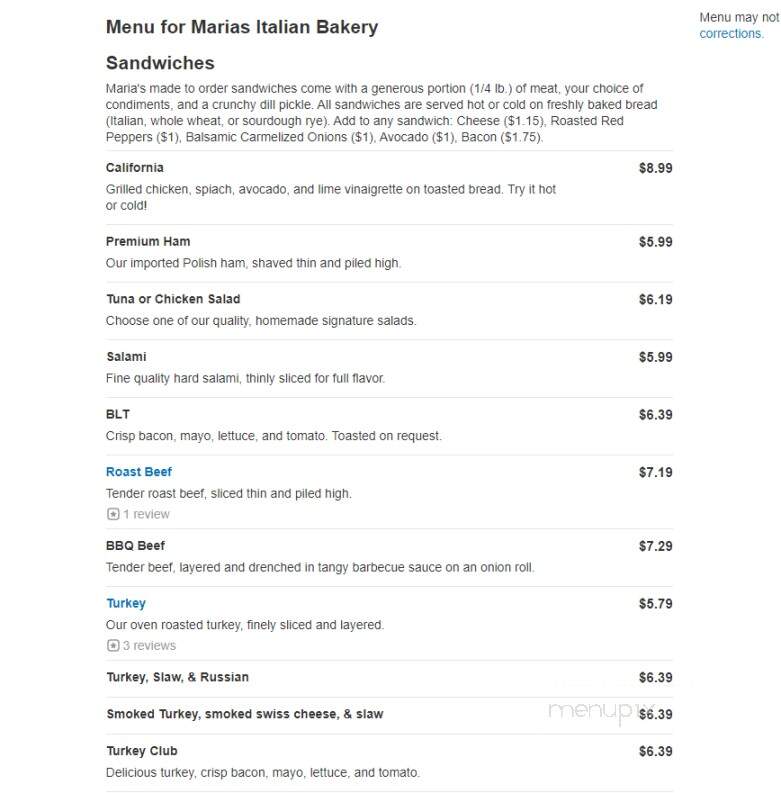 Maria's Italian Bakery - Novi, MI menu_pic