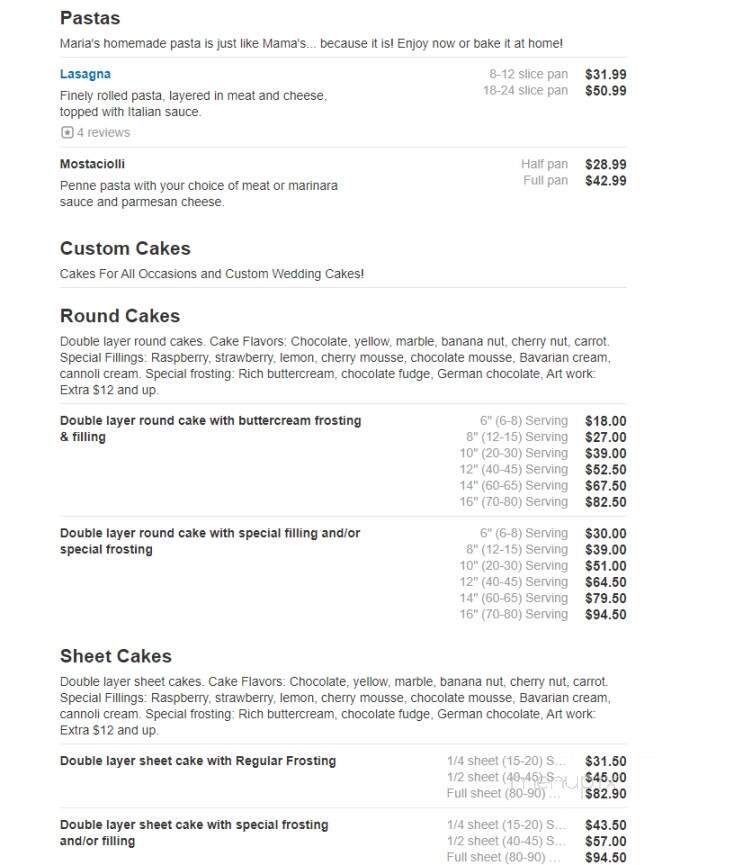Maria's Italian Bakery - Novi, MI menu_pic