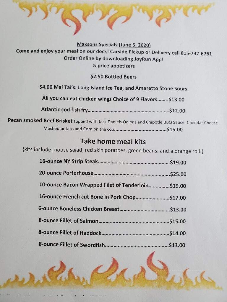 Maxson Riverside Restaurant - Oregon, IL menu_pic