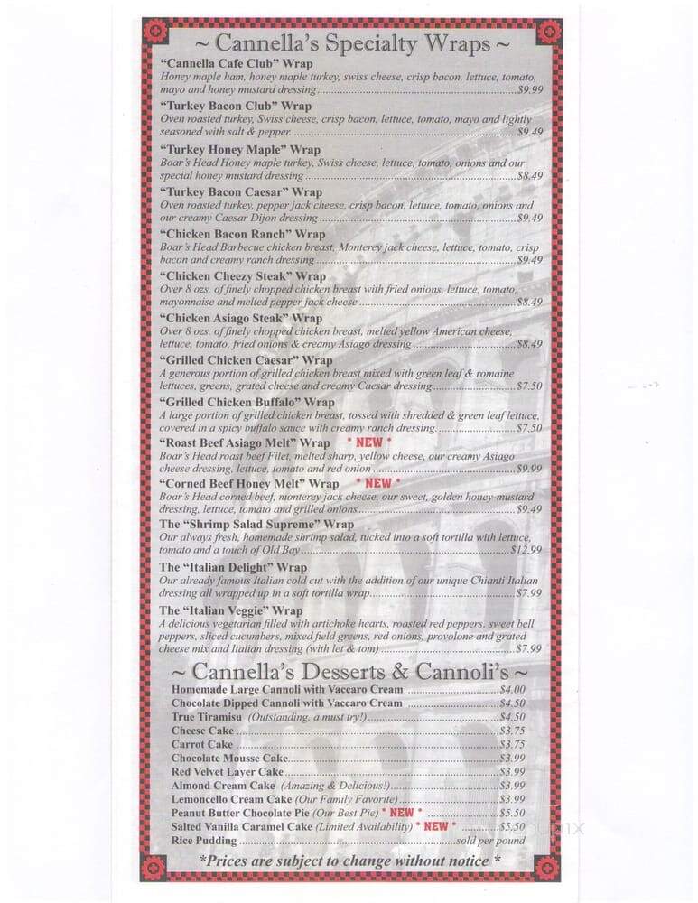 Cannella's Italian Eatery - Nottingham, MD menu_pic