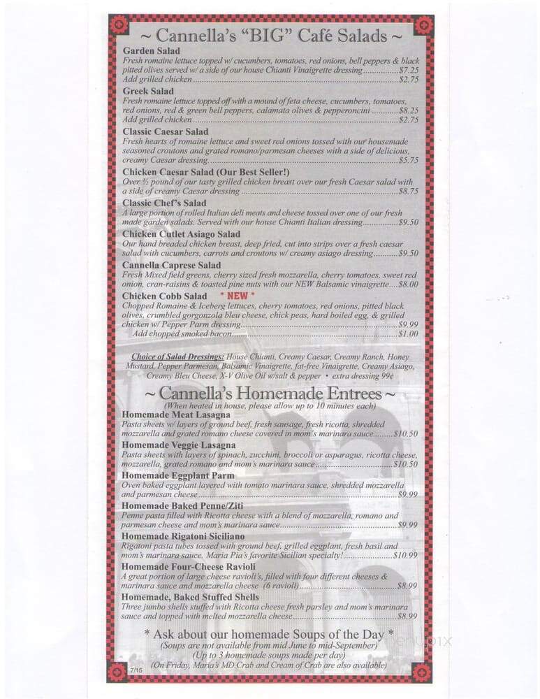 Cannella's Italian Eatery - Nottingham, MD menu_pic