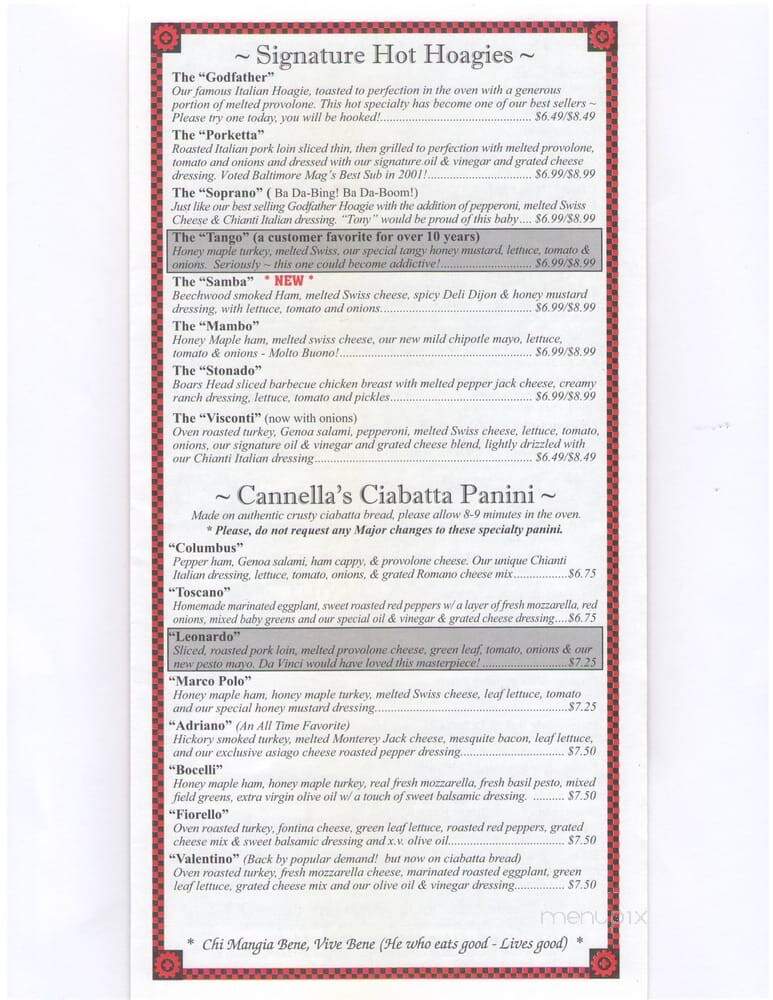 Cannella's Italian Eatery - Nottingham, MD menu_pic