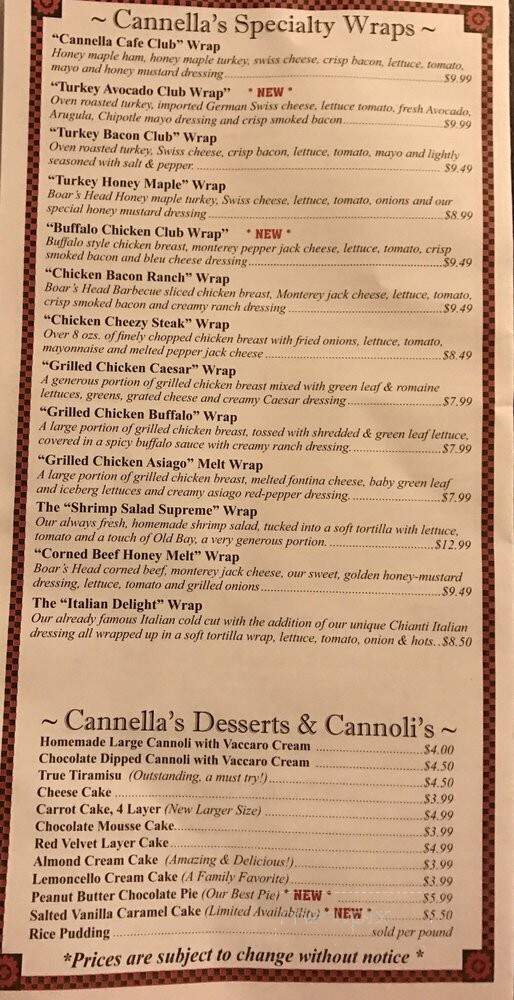 Cannella's Italian Eatery - Nottingham, MD menu_pic