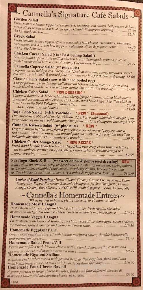 Cannella's Italian Eatery - Nottingham, MD menu_pic