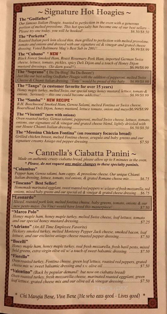 Cannella's Italian Eatery - Nottingham, MD menu_pic