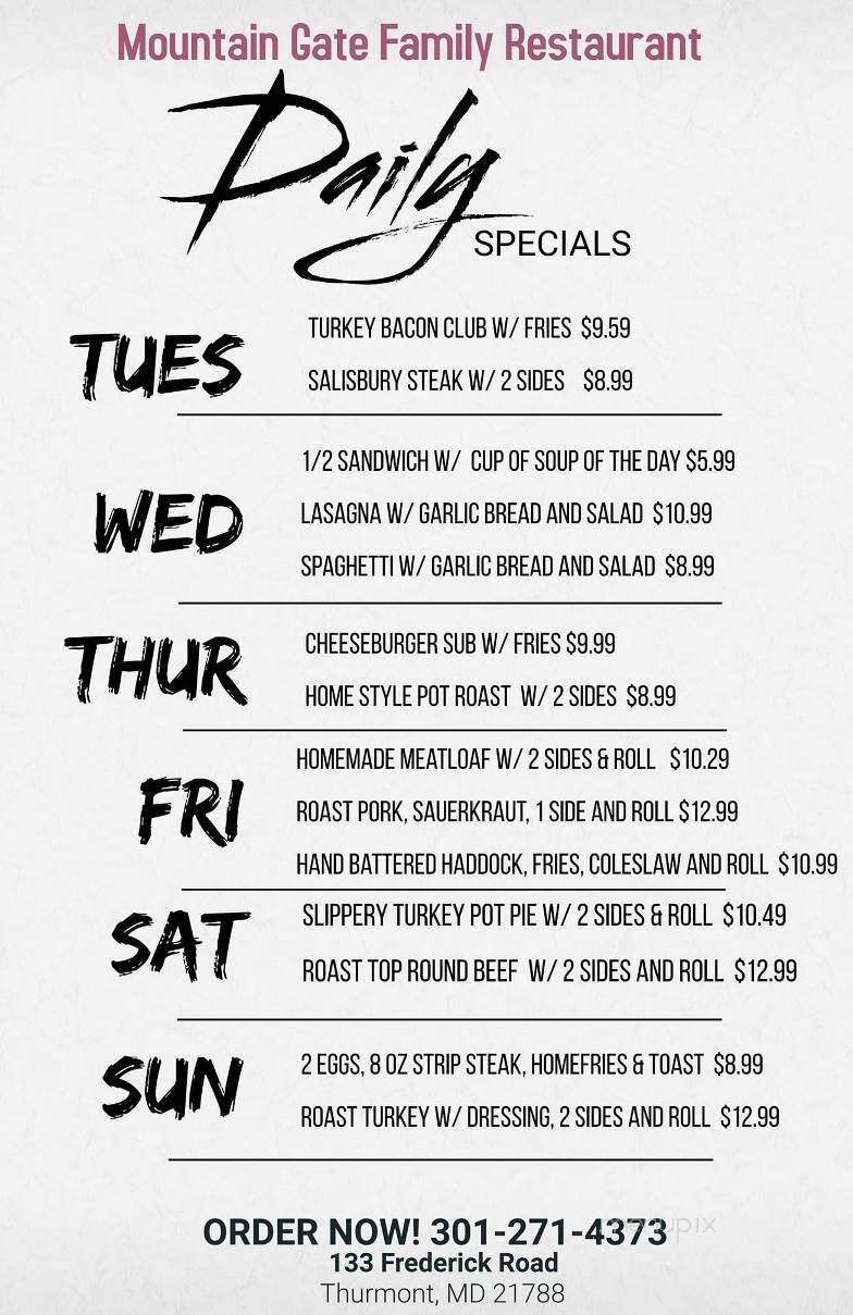Mountain Gate Family Restaurant - Thurmont, MD menu_pic