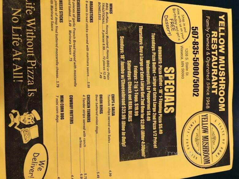Yellow Mushroom Restaurant - Waseca, MN menu_pic