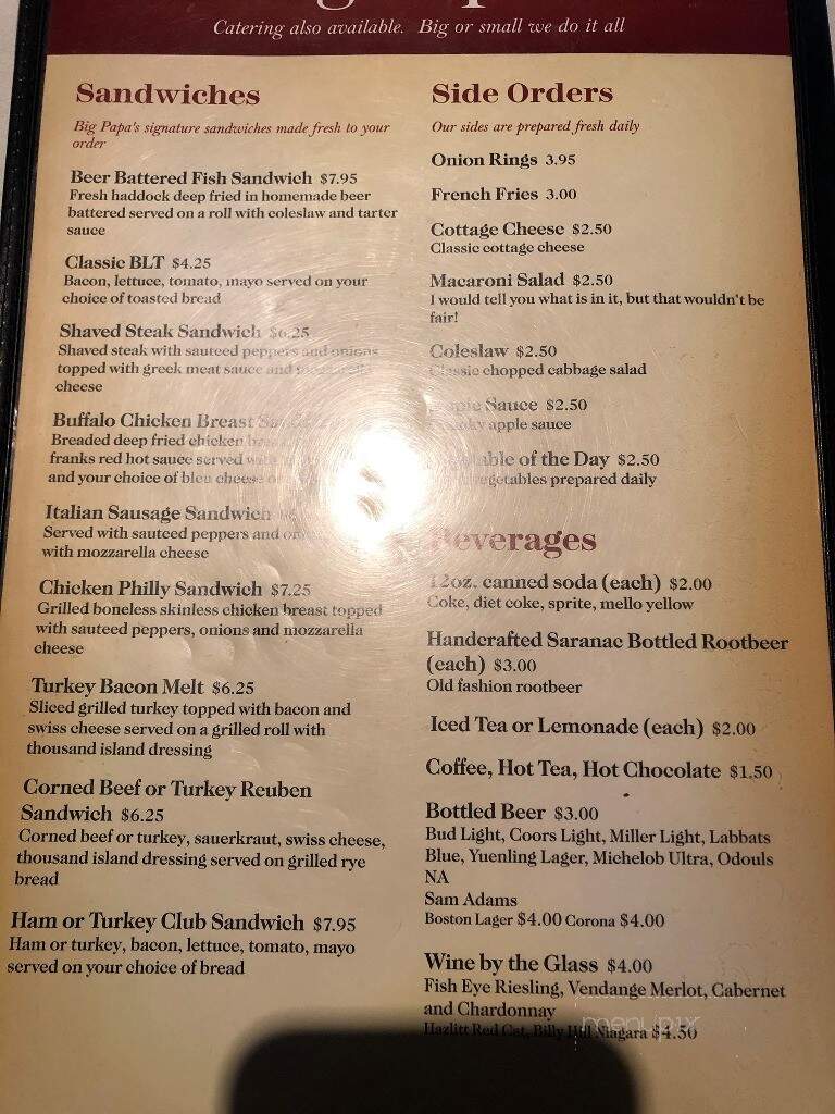 Big Papa's Happy Days - Canisteo, NY menu_pic