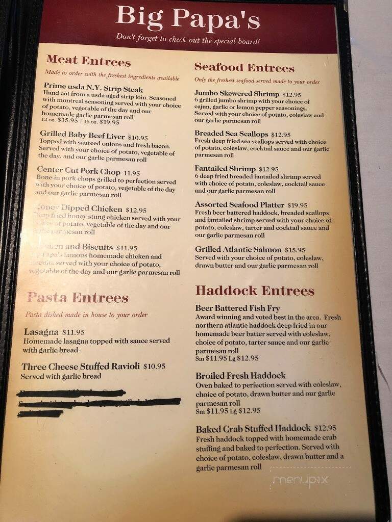Big Papa's Happy Days - Canisteo, NY menu_pic