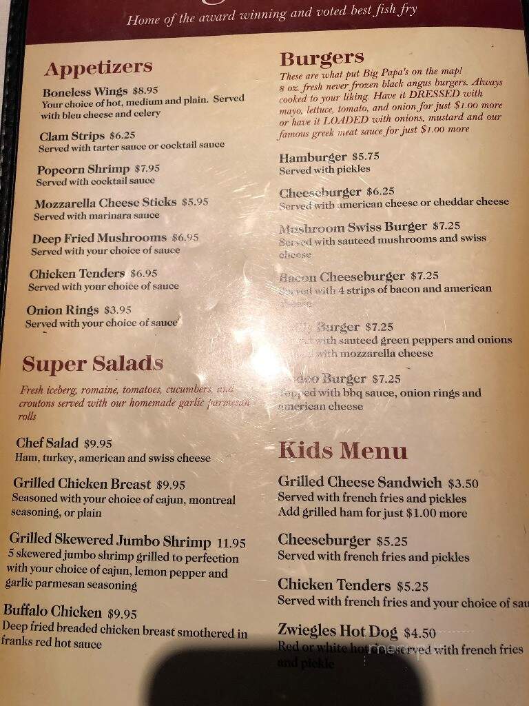Big Papa's Happy Days - Canisteo, NY menu_pic