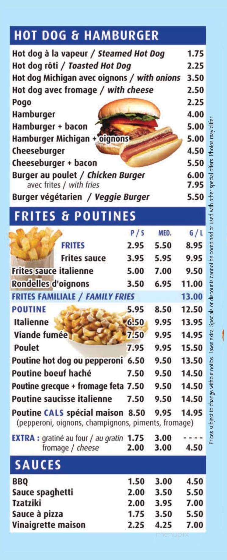 Cal's Pizza - Val-Morin, QC menu_pic