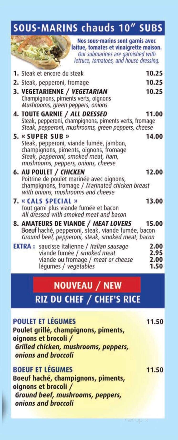 Cal's Pizza - Val-Morin, QC menu_pic