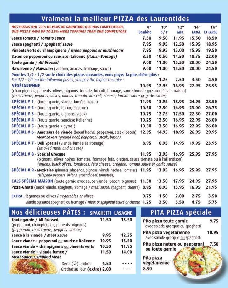 Cal's Pizza - Val-Morin, QC menu_pic