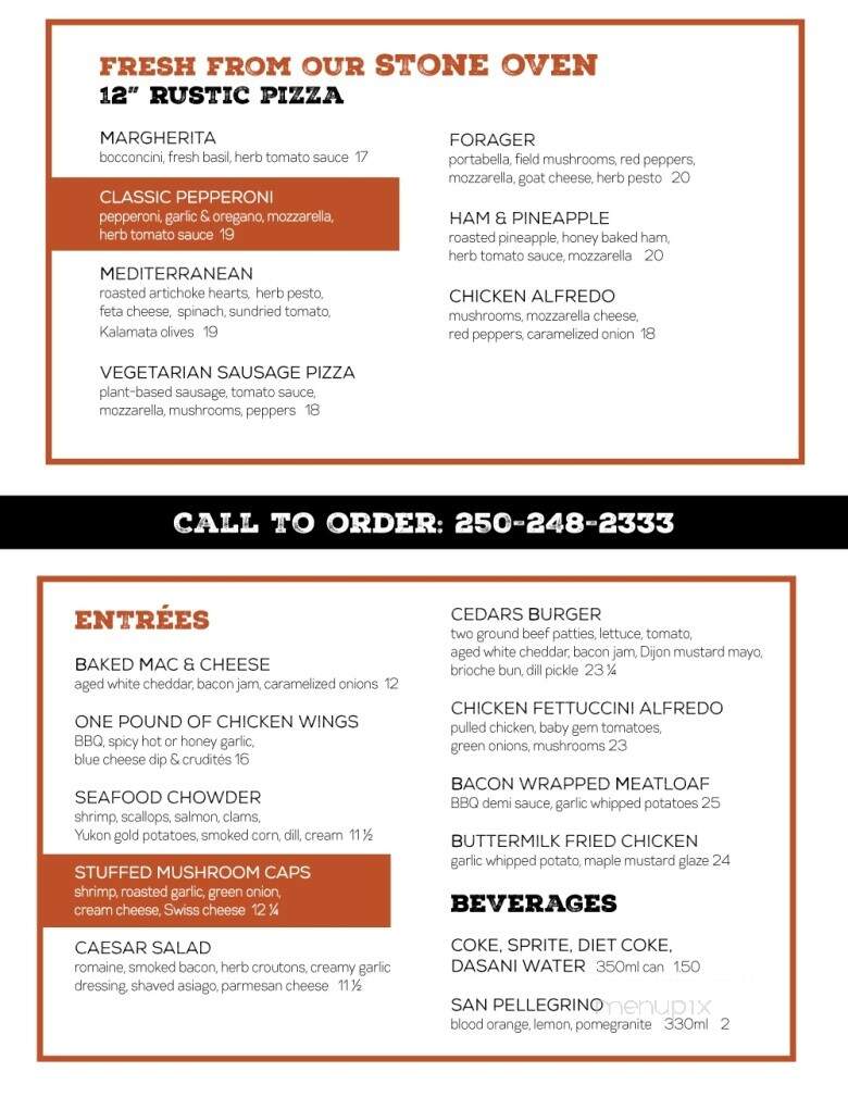 Cedars Restaurant and Lounge - Parksville, BC menu_pic