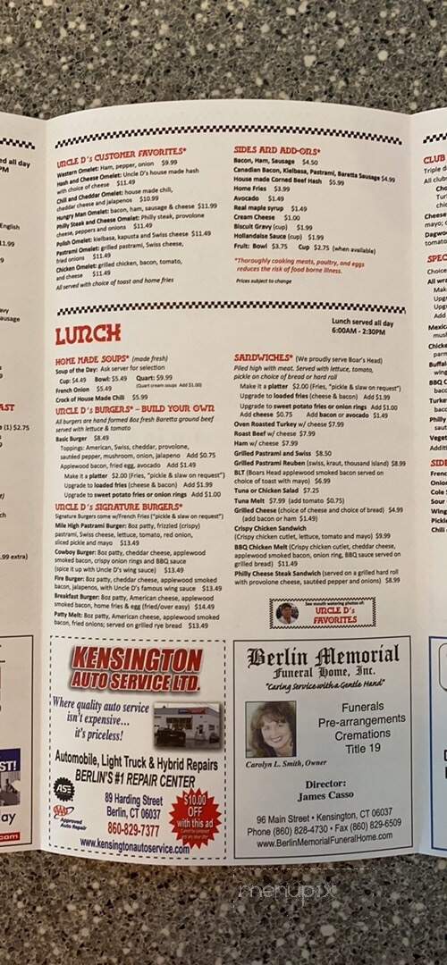 Uncle D's Diner - East Berlin, CT menu_pic