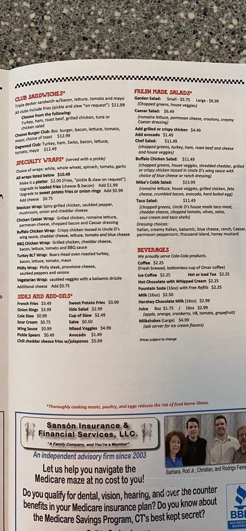 Uncle D's Diner - East Berlin, CT menu_pic