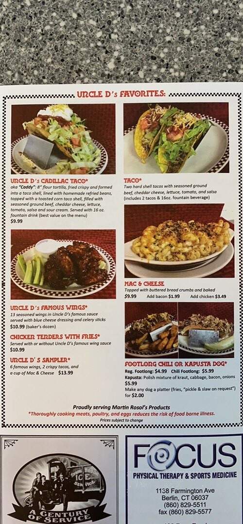 Uncle D's Diner - East Berlin, CT menu_pic