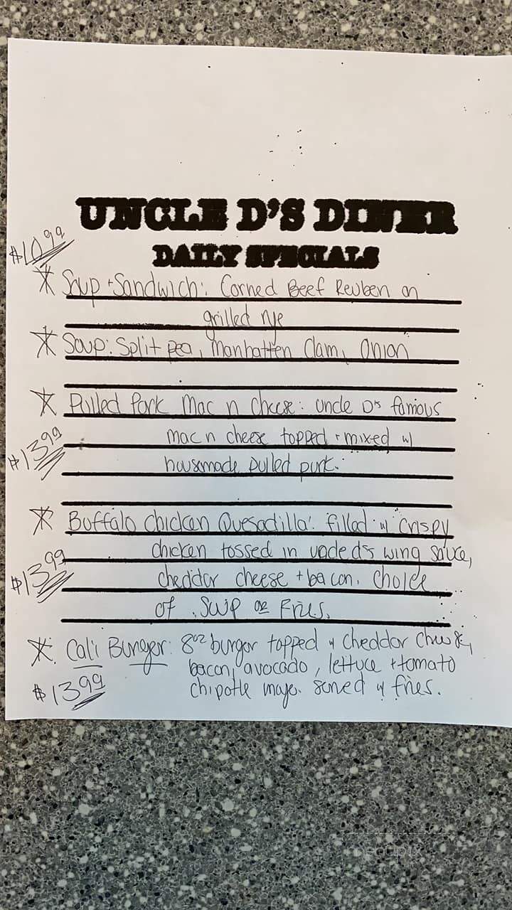 Uncle D's Diner - East Berlin, CT menu_pic