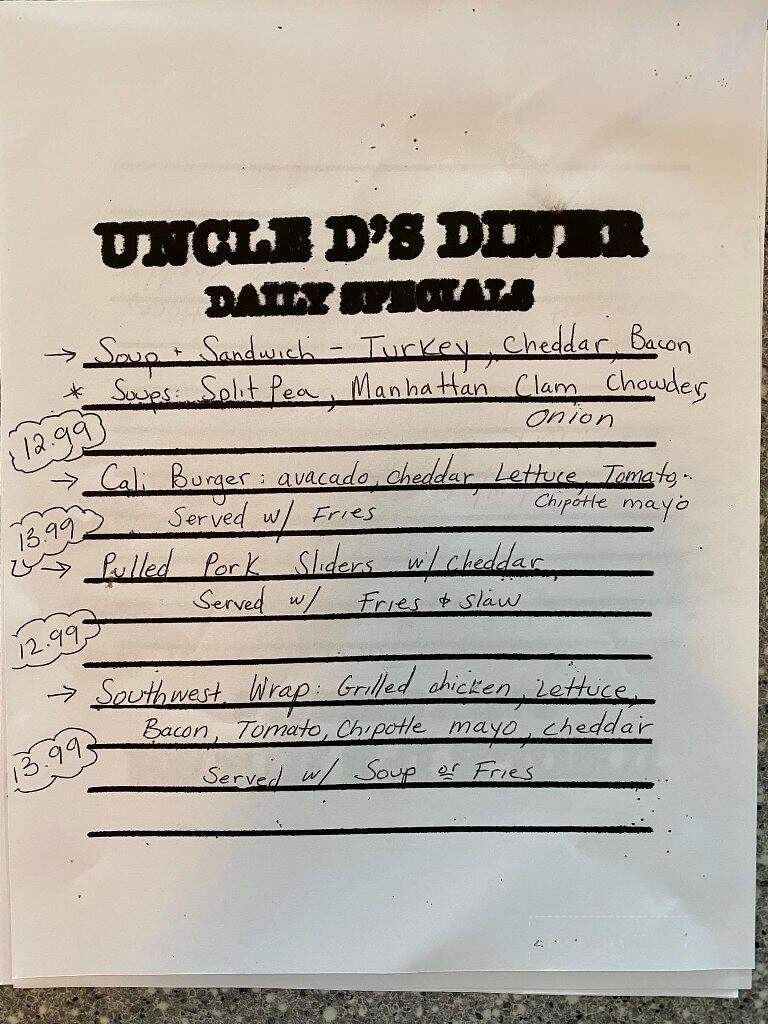 Uncle D's Diner - East Berlin, CT menu_pic