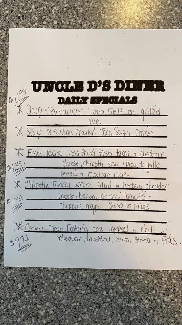 Uncle D's Diner - East Berlin, CT menu_pic