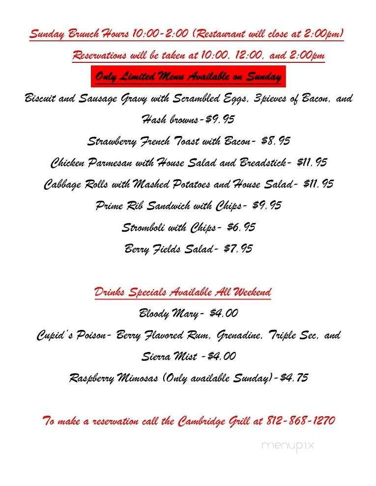 Cambridge Grill - Evansville, IN menu_pic